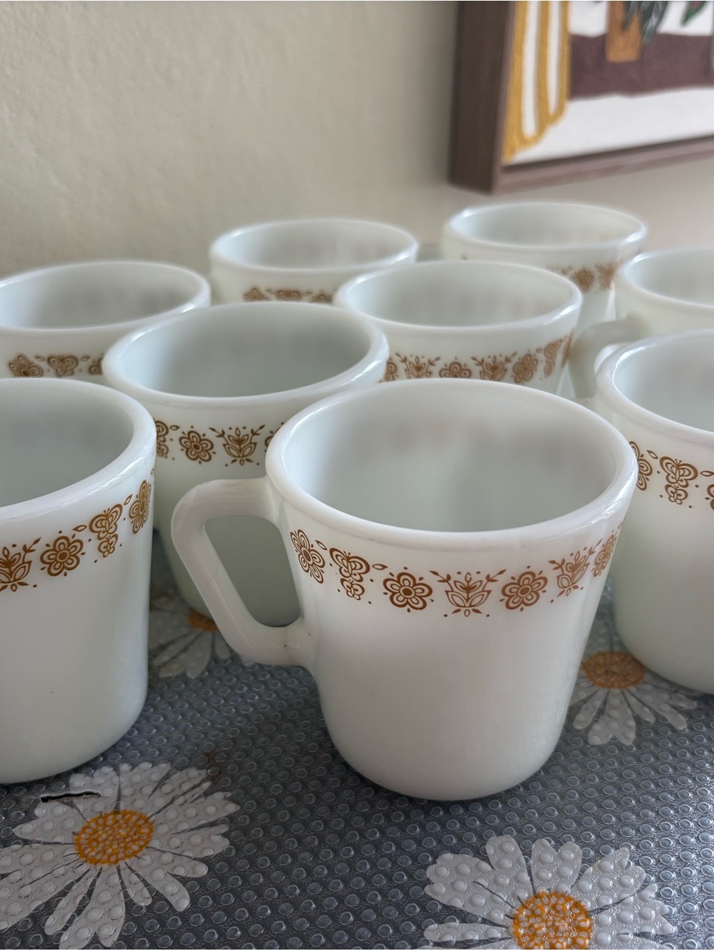 Vintage Pyrex Butterfly Gold Milk Glass Mugs - Set of 9
